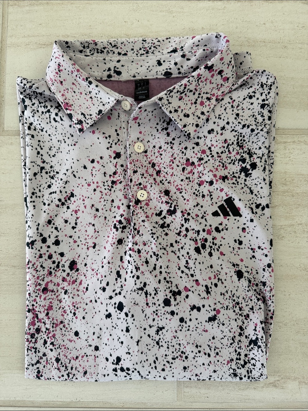 adidas Men’s Golf Polo with Purple, Pink and Black Splatter